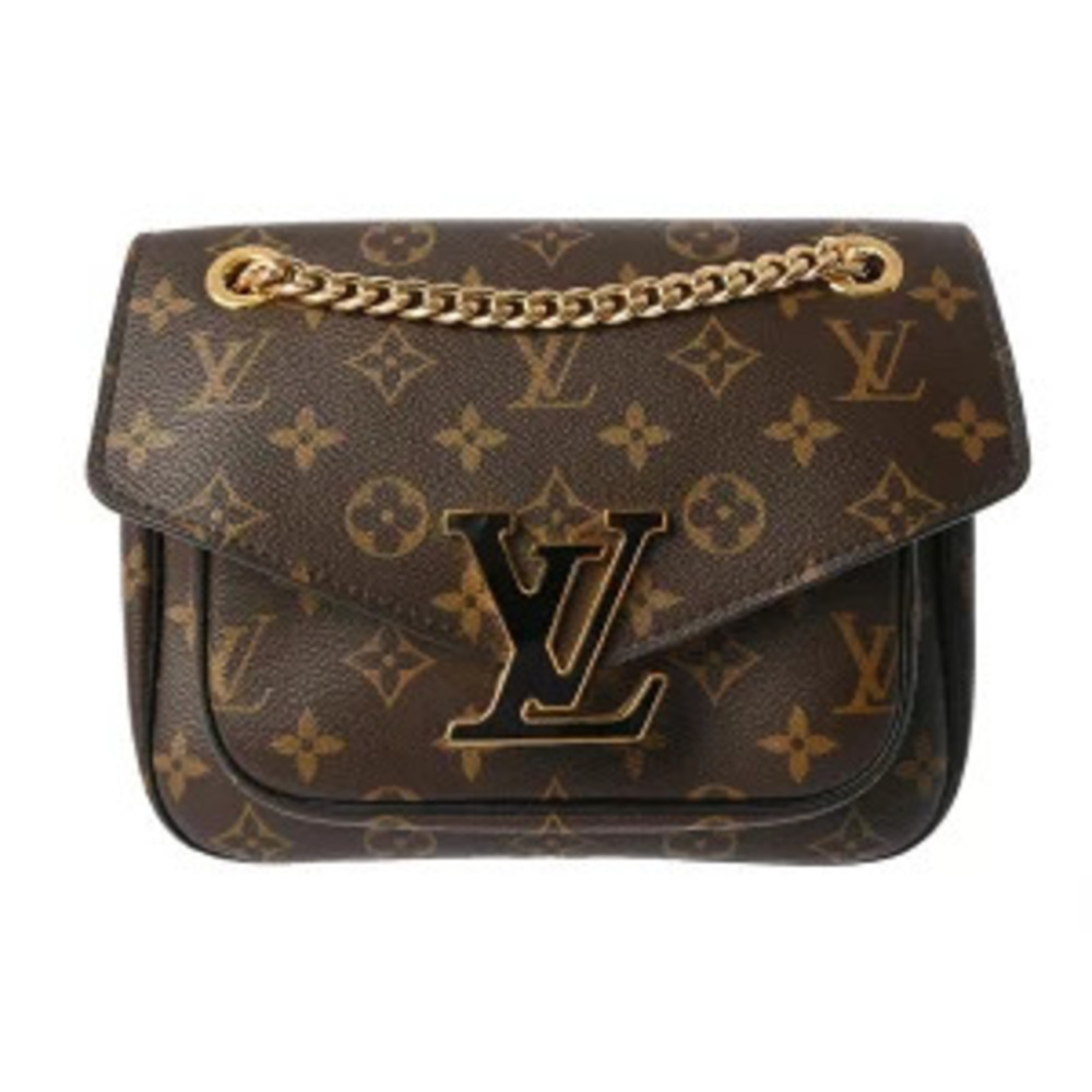 Louis Vuitton Monogram Passy Chain Shoulder Bag Brown Black Canvas